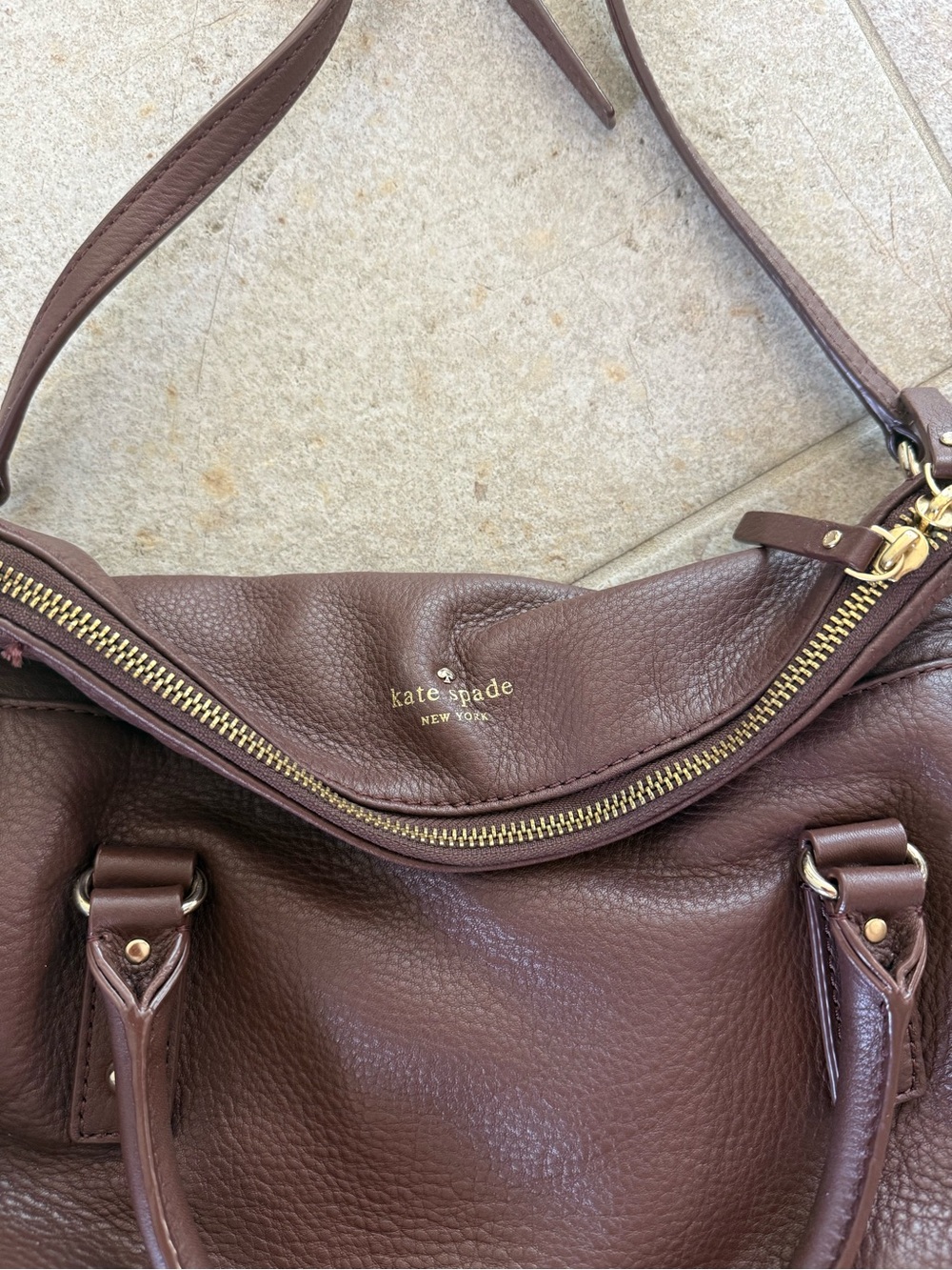 kate spade dark brown leather shoulder satchel with gold hardware - Picture 2 of 5